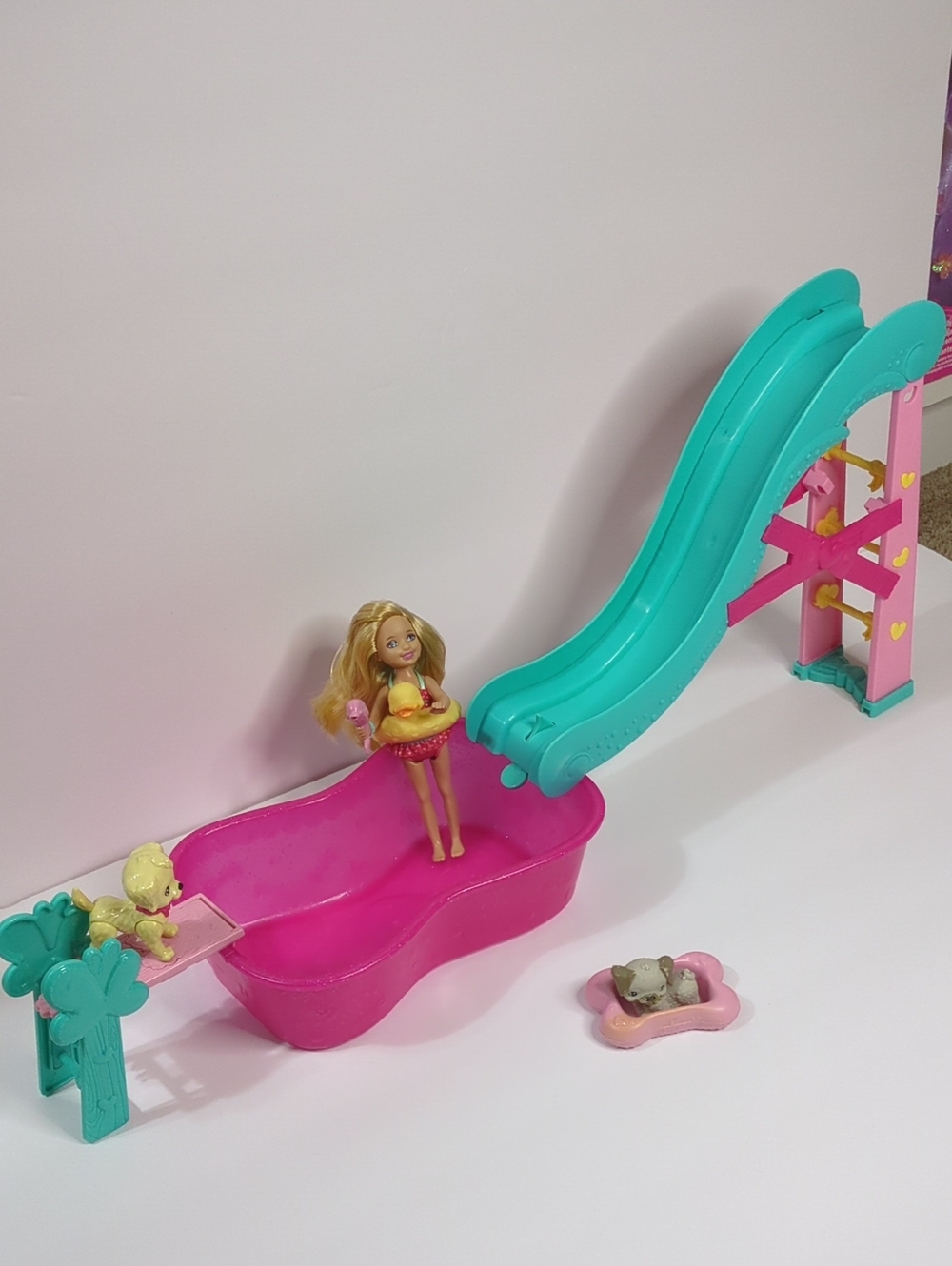 Barbie Pool Playset with Pink Tub and Teal Slide
